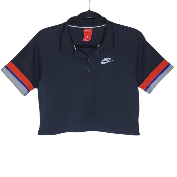 Nike Tops - Nike Women's Black Polo Crop Top Collar Stripes Short Sleeve Half Button Up S